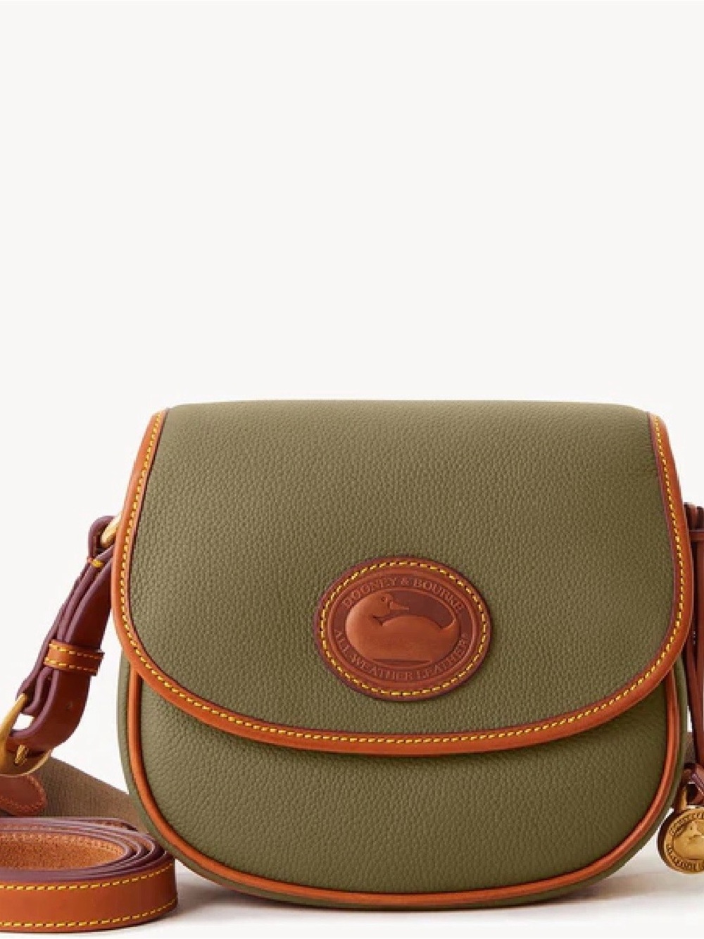 Dooney & Bourke Compact Olive Crossbody with Tan Trim